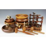A selection of treen nut crackers and nut bowls (Qty)
