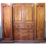 A 19th century mahogany secretaire linen press wardrobe,