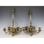 A pair of 19th century brass five branch hanging lights / chandeliers,