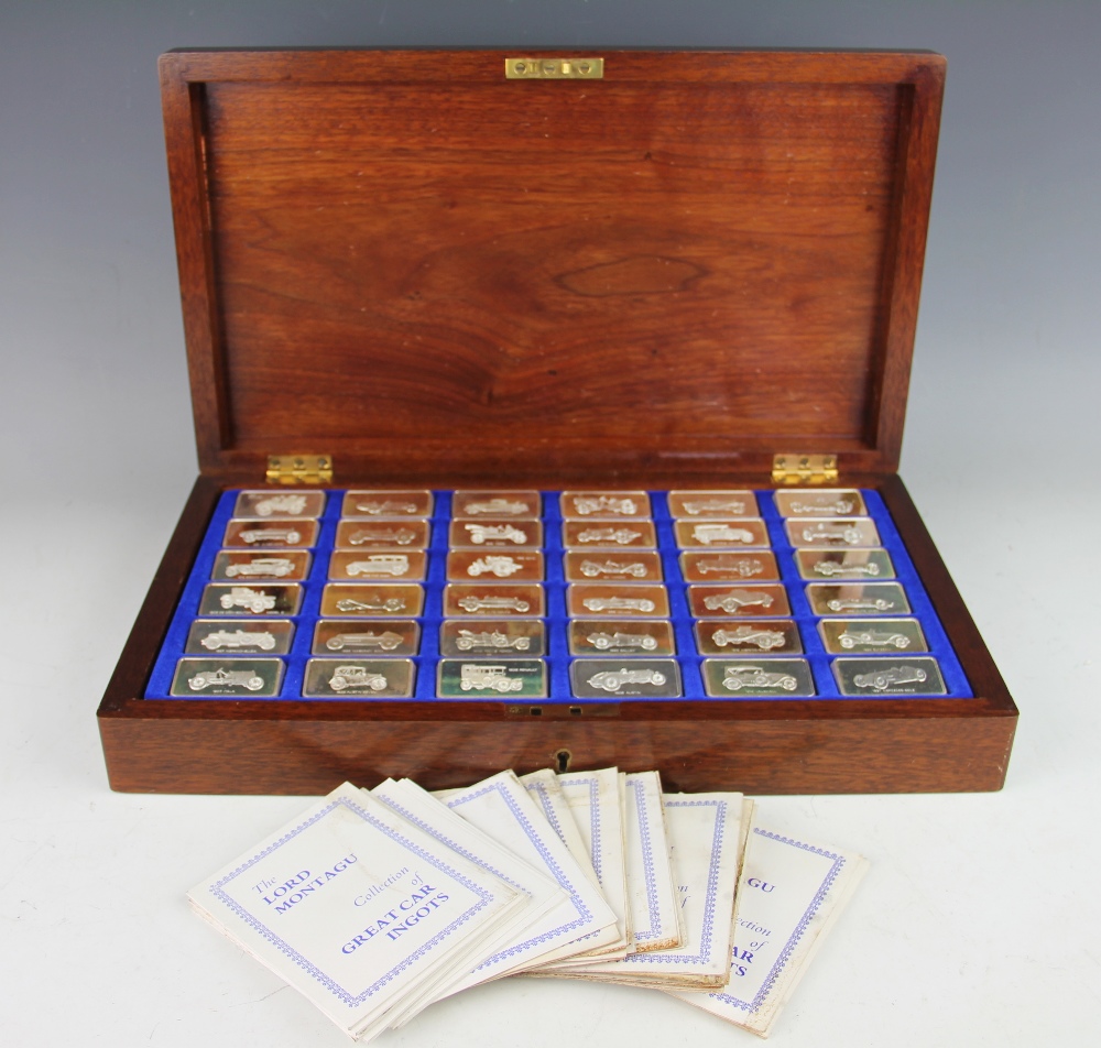 THE LORD MONTAGU COLLECTION OF GREAT CAR INGOTS: A cased set of thirty six limited edition silver