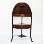 A George III boxwood line inlaid bow front corner wash stand, with drawer and under tier,