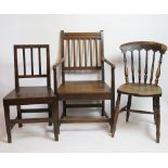 A late George III beech and ash country kitchen chair, with solid seat, on square legs,
