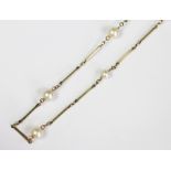 A 9ct yellow gold and cultured pearl necklace,