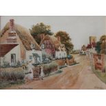 J P Fowler, Pair of watercolours, Warwickshire Village & The Village Cross,