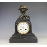 A 19th century French black slate mantel clock, enamel Roman numeral dial signed Le Roy & Fils,