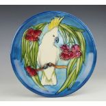 A Moorcroft limited edition Sulphur Crested Cockatoo plate, 1995, designed by Rachel Bishop, No.