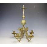 A Victorian cast brass five branch ceiling light, cast with strap work detailing, 46cm H,