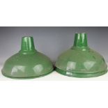 A set of four vintage Thorlux green enamel ceiling light shades,