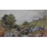 John Finnie (1829-1907), Watercolour, Highland landscape with boy beside a rocky stream, Signed,