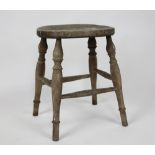 A 19th century bleached pine and beech stool, on turned legs,