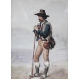 Giovanni (Italian School), Watercolour, Portrait of a gentleman with a walking stick,