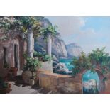 R Romagnoli, Oil on Canvas, The Terrace - Capri',