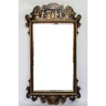 A George II style chinoiserie lacquered and painted wall mirror,