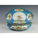 A French Sevres style porcelain tureen, cover and stand,