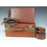 A collection of vintage leather goods, to include a tan leather suitcase, 49cm x 42cm,