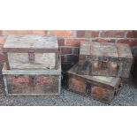 Four iron bound ammunition boxes, circa 1900, with iron lug handles,