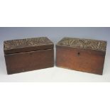 A near pair of carved oak boxes, 19th century but possibly incorporating earlier timbers,
