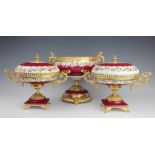 A contemporary Italian gilt mounted three piece garniture,