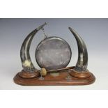 An Edwardian silver plate mounted bovine horn table gong,