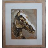 Sue Gregg, Mixed media, Study of a horses head, Signed and with Kicking Horse Gallery card verso,