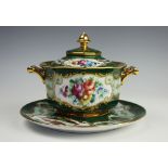 A Paris porcelain twin handled bowl, cover and saucer,