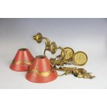 Pair of gilt brass wall lights - Louis XIV style and a pair of toleware shades