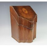 A George III mahogany and inlaid serpentine knife box with later converted interior, 36.