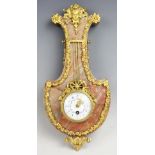 A late 19th century French Louis XVI style marble and gilt metal mounted lyre wall clock,