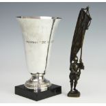 A French white metal pedestal vase on stand, engraved 'Paquebot De Grasse', stamped to base,