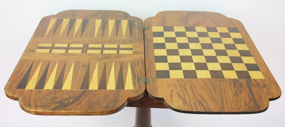 A late Victorian inlaid walnut games / work table, on associated base, - Bild 3 aus 3