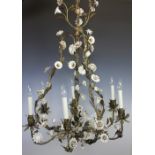 A modern French painted metal six branch chandelier,