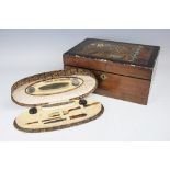 A Victorian ladies work box, inlaid with mother of pearl, ivory and abalone shell detail,