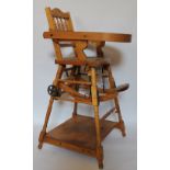 An early 20th century child's pine metamorphic high chair,