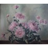 Thomas G Hill, Oil on board, Still life of chrystanthemums, Signed and dated 59, 49cm x 59cm,