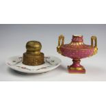 A French porcelain and gilt metal mounted inkwell,