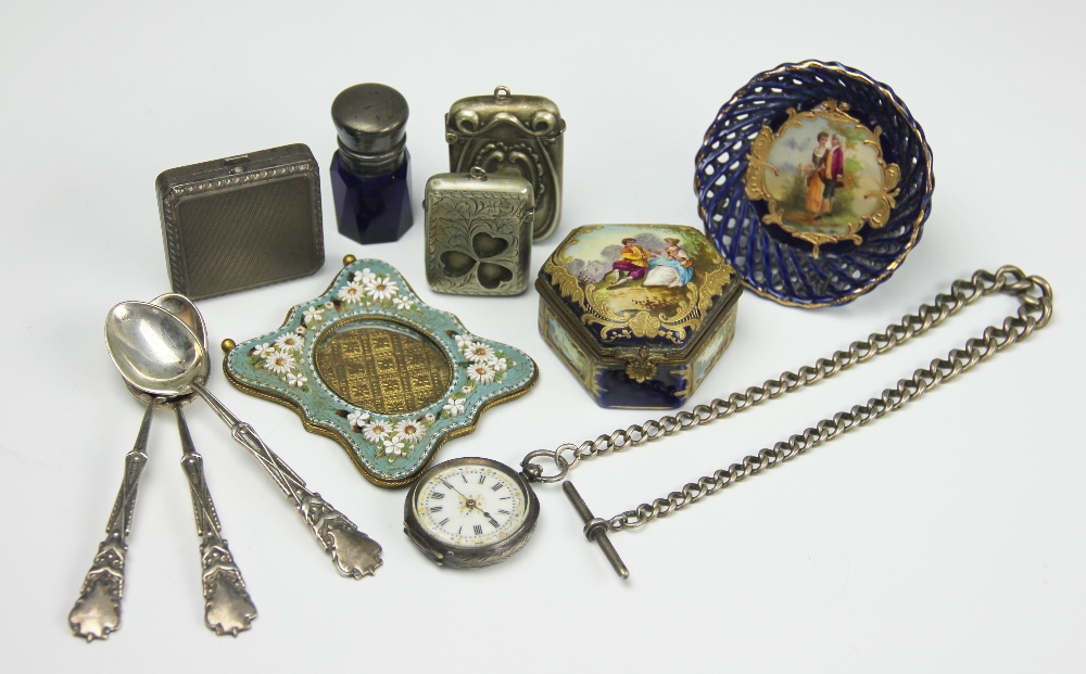 A collection of silver and objects of virtue to include a silver compact,