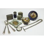 A collection of silver and objects of virtue to include a silver compact,