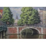 Dutch School (20th century), Oil on millboard, Amsterdam canal scene,