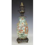 A 19th century Chinese famille vert vase converted to a table lamp,