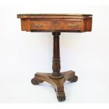 A late Victorian inlaid walnut games / work table, on associated base,