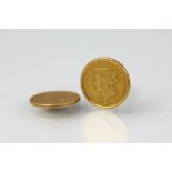 A pair of American $1 gold coins, converted to stud earrings (at fault) 13mm diameter, weight 3.