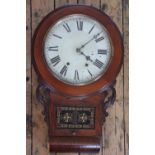 A Victorian rosewood drop dial wall clock, with Roman numeral dial and gilt glass door,