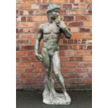 A bronzed composite garden figure of Michelangelo's David,