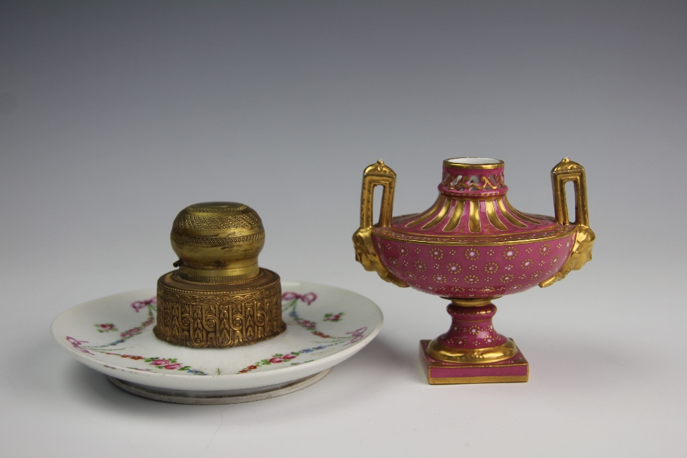 A French porcelain and gilt metal mounted inkwell, - Image 2 of 5