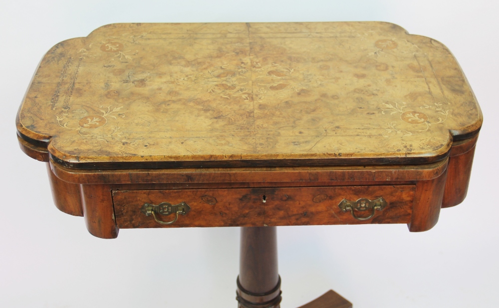 A late Victorian inlaid walnut games / work table, on associated base, - Bild 2 aus 3