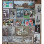 A large quantity of British postcards, subjects include; Flowers, people, Glamour, Children, Art,