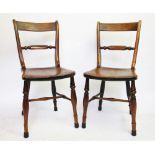 A set of four late Victorian beech and ash country kitchen chairs,