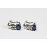 A pair of 18ct white gold diamond and sapphire earrings,