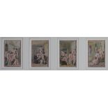 French School (late 18th century), Eight erotic engravings with later hand colouring,