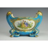 A French porcelain Sevres style bleu celeste centrepiece,